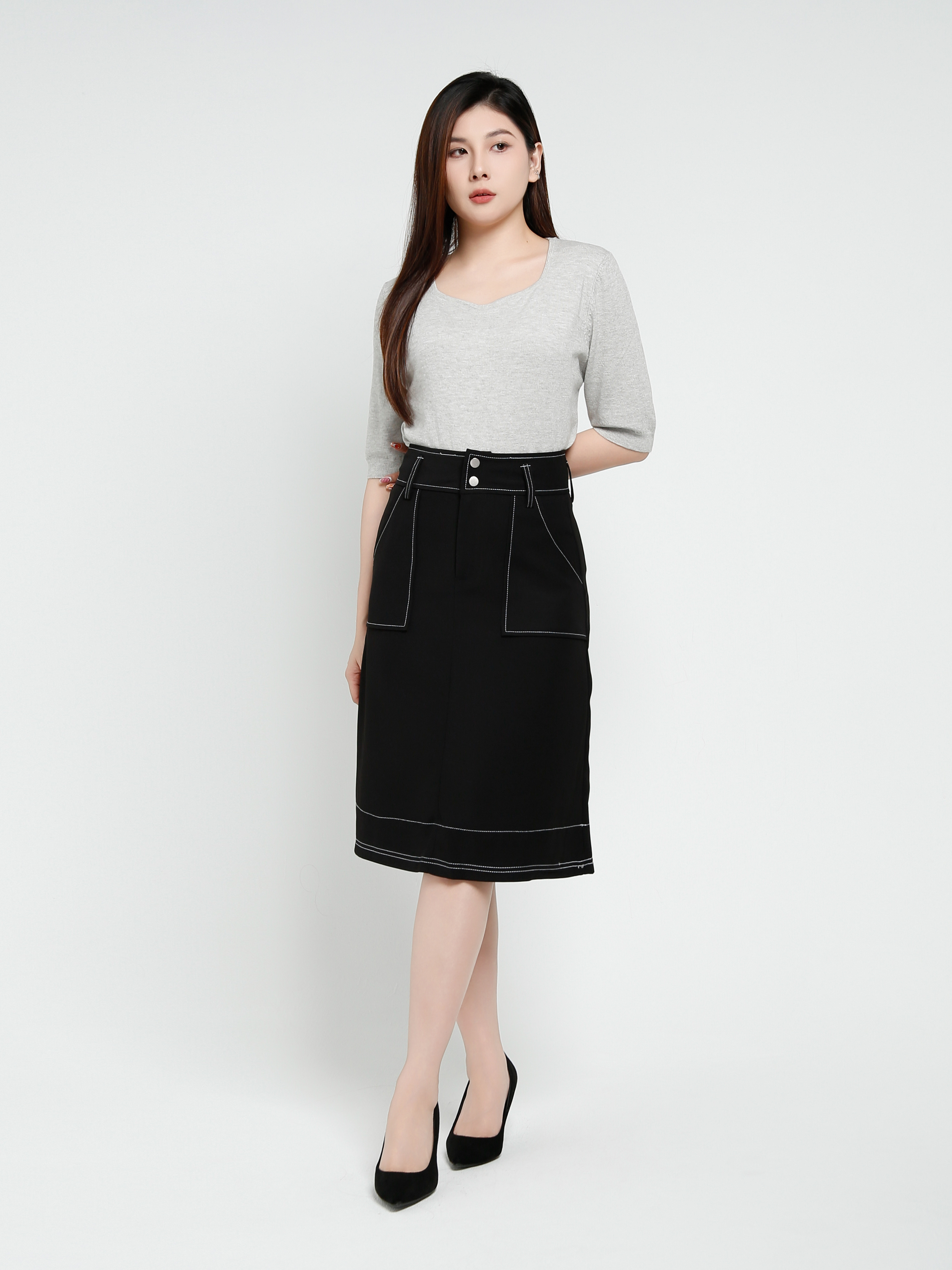 High Waist Side Pocket Skirt 41291