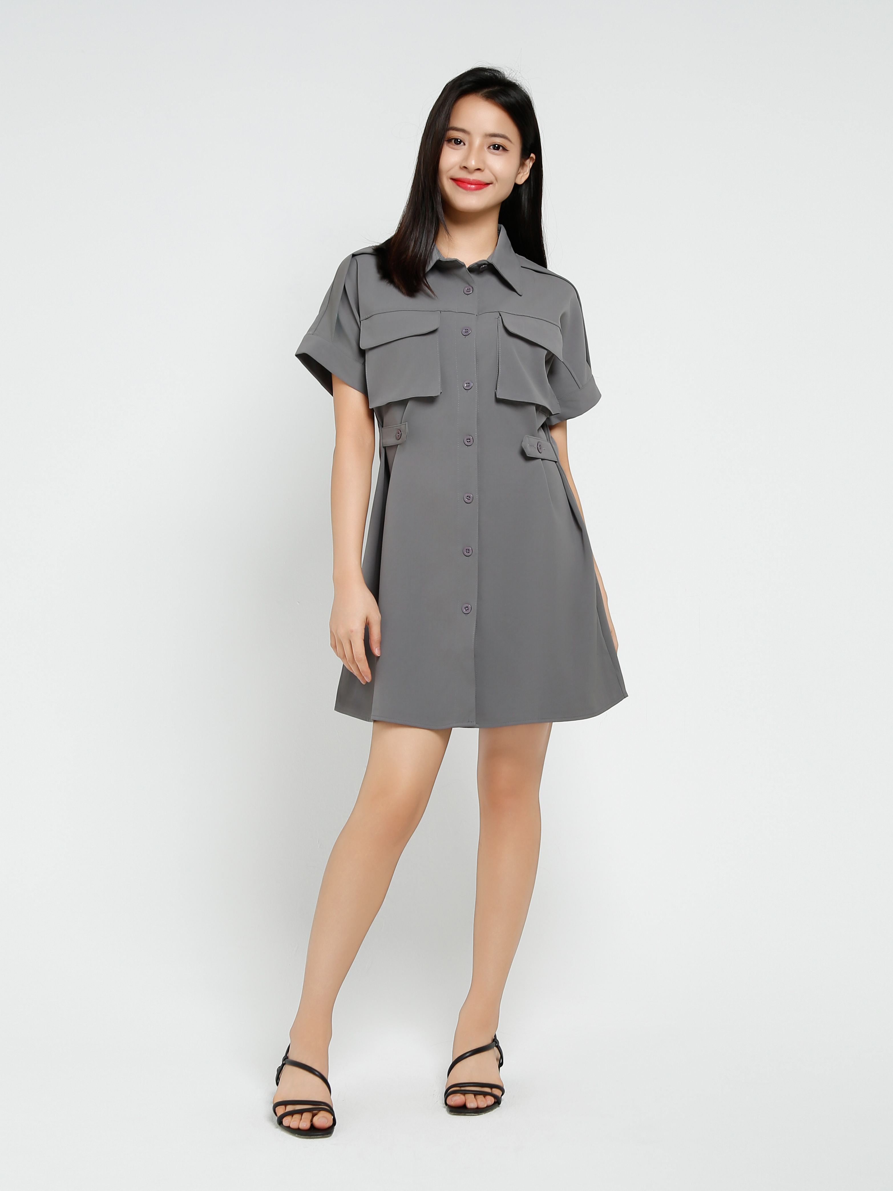 Short Sleeve Front Button Dress 41420