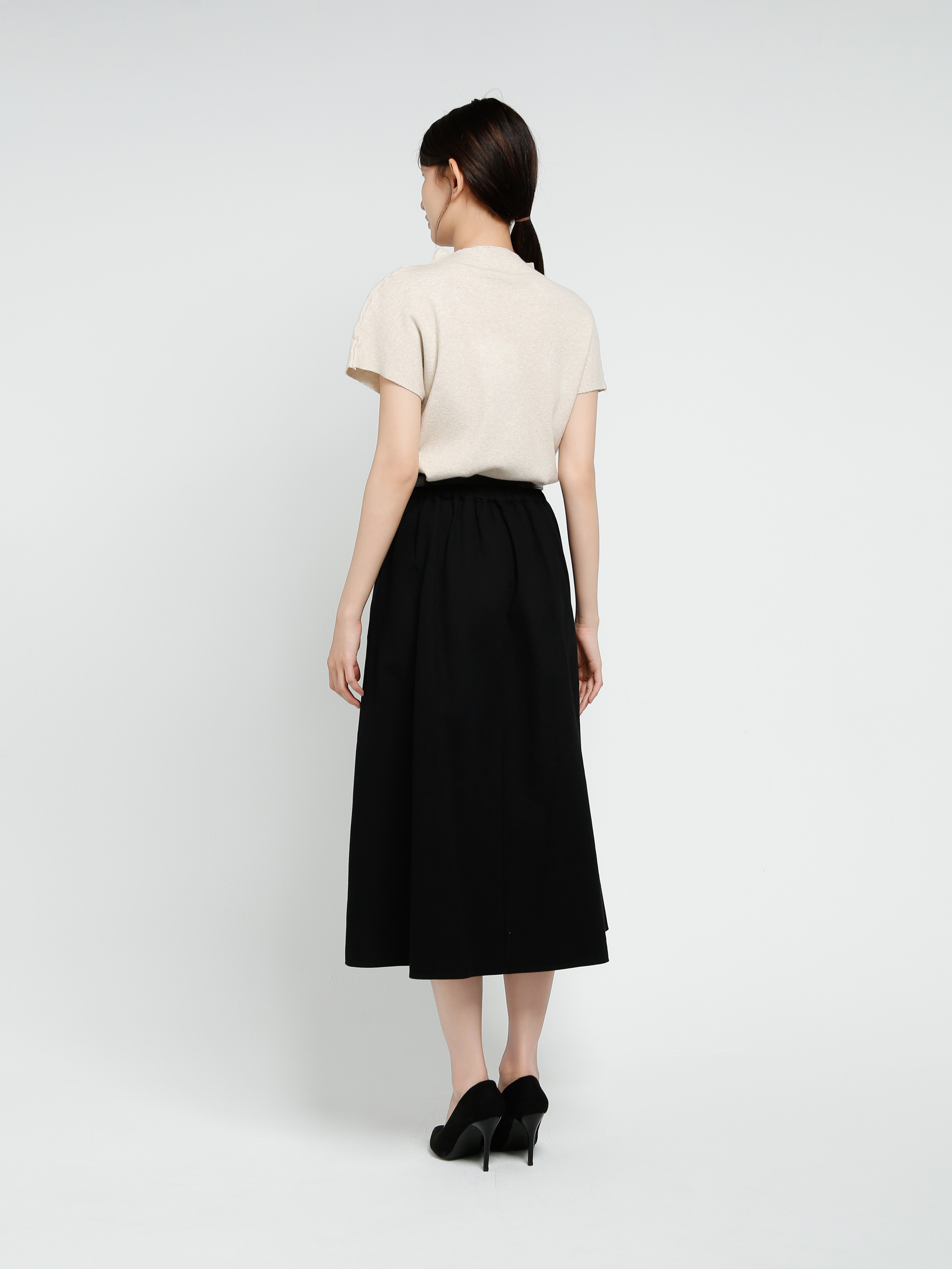 High Waist Pleated Long Skirt With Belt 41438