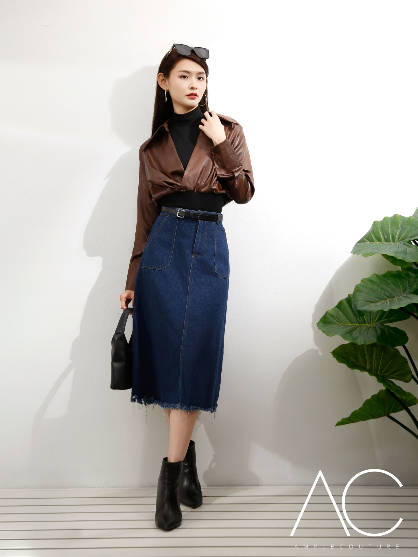 Fake Two Piece Leather Top 41455