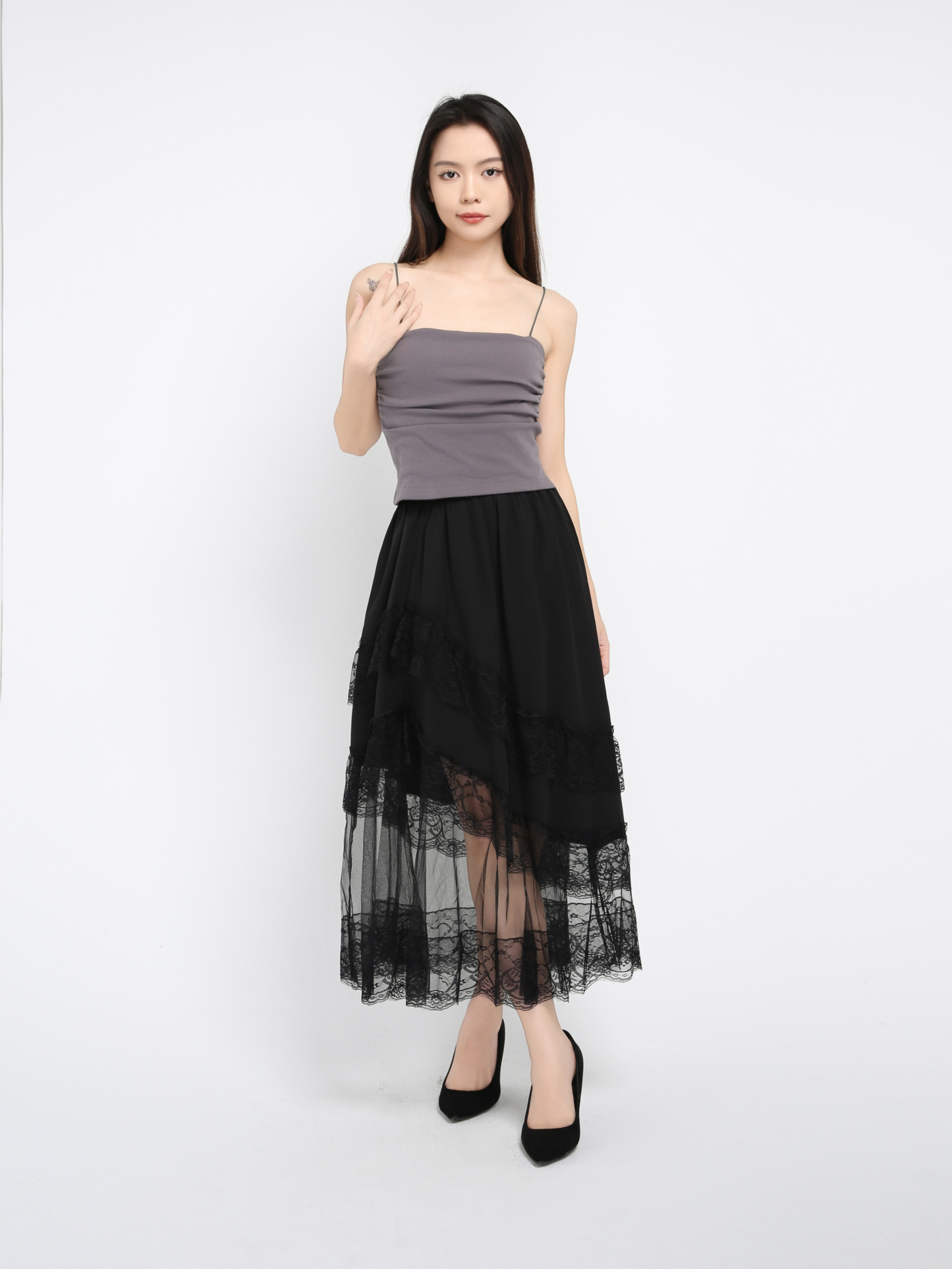Side Pleated Strap Top 41693