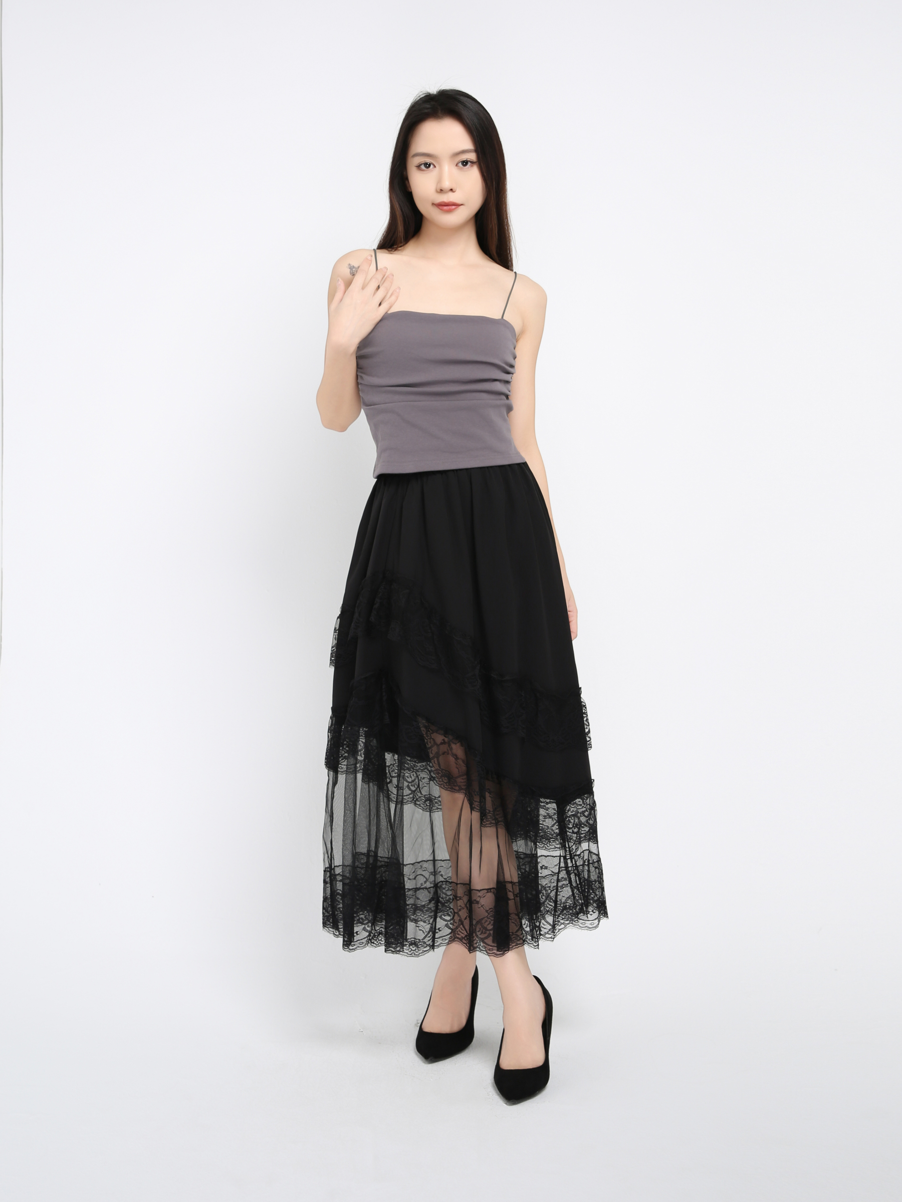 Side Pleated Strap Top 41693