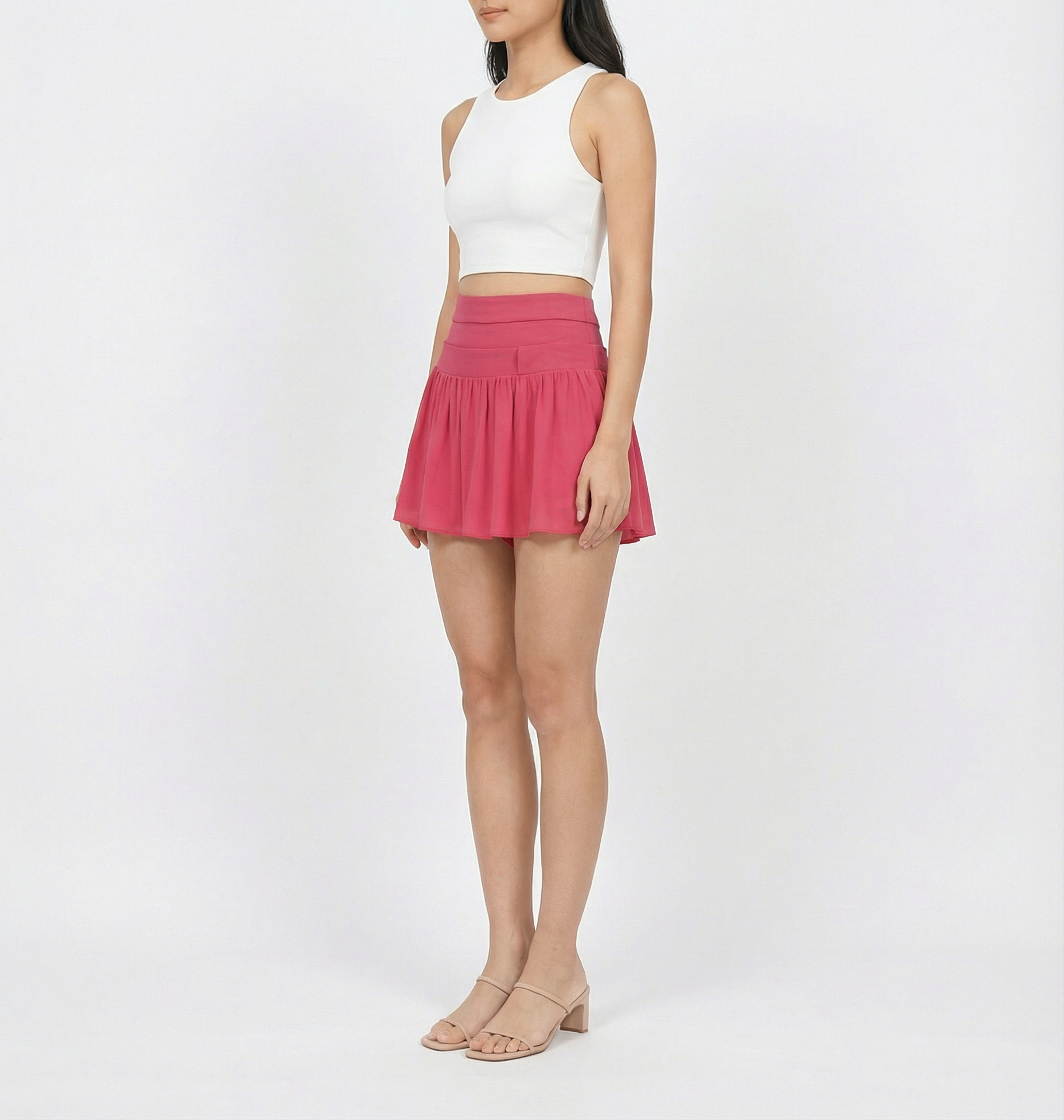 High Waist Back Zip Pleated Skirt Pant 41833