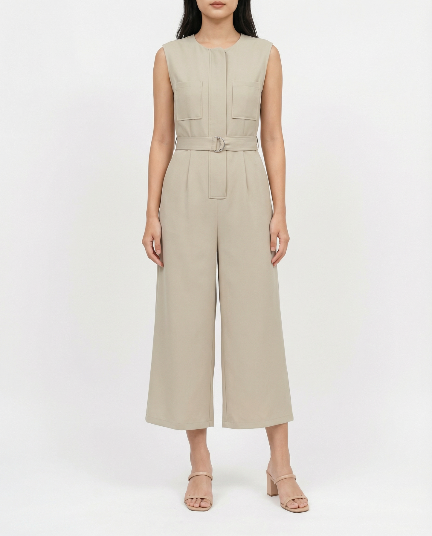 Sleeveless Side Pocket Jumpsuit With Belt 41925