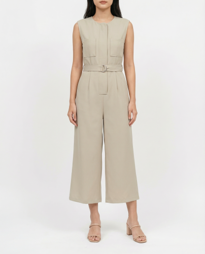 Sleeveless Side Pocket Jumpsuit With Belt 41925