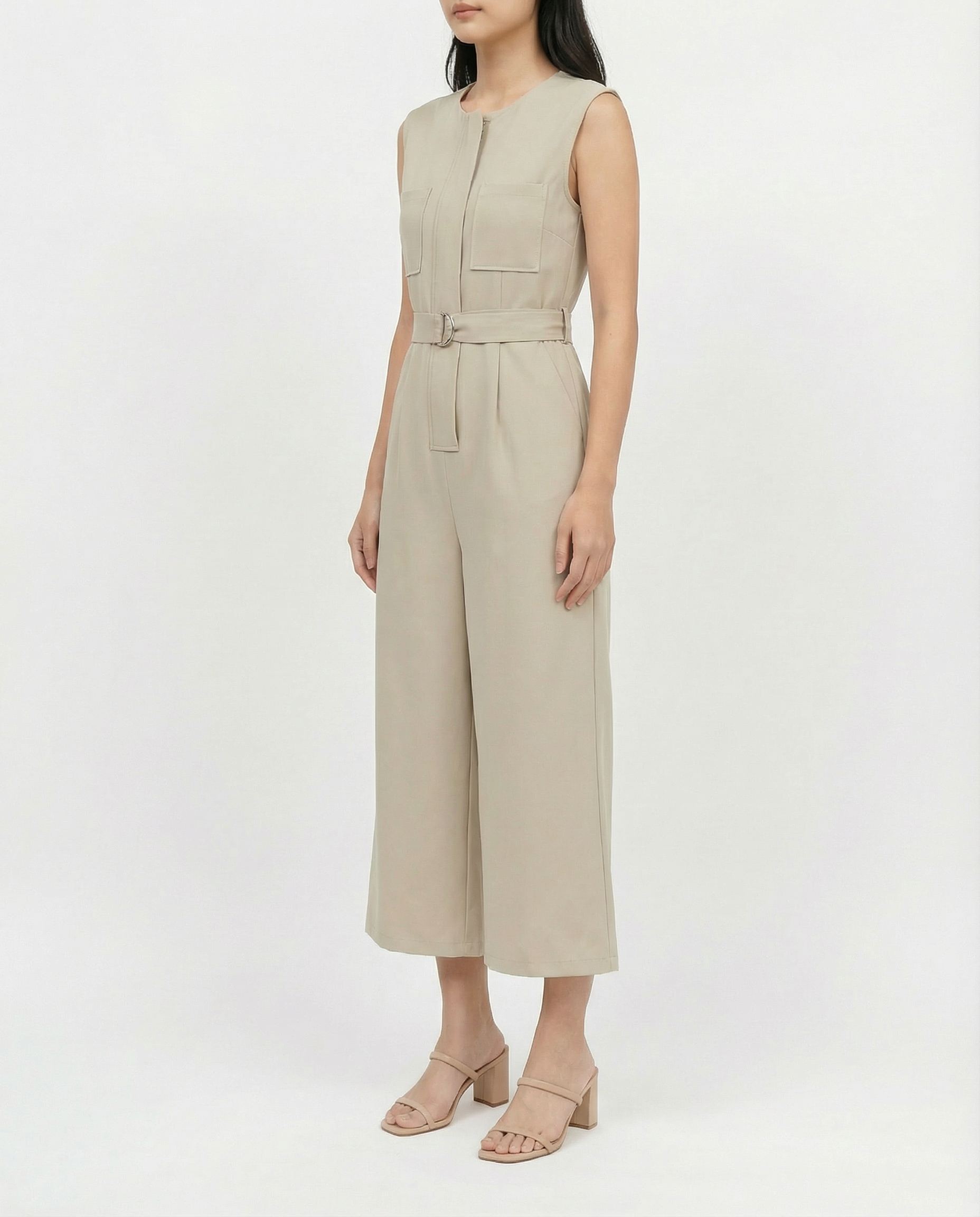 Sleeveless Side Pocket Jumpsuit With Belt 41925