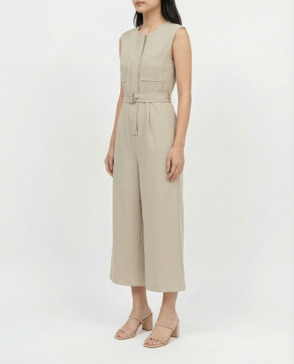 Sleeveless Side Pocket Jumpsuit With Belt 41925