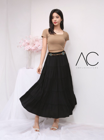 High Elastic Waist Pleated Long Skirt 41127