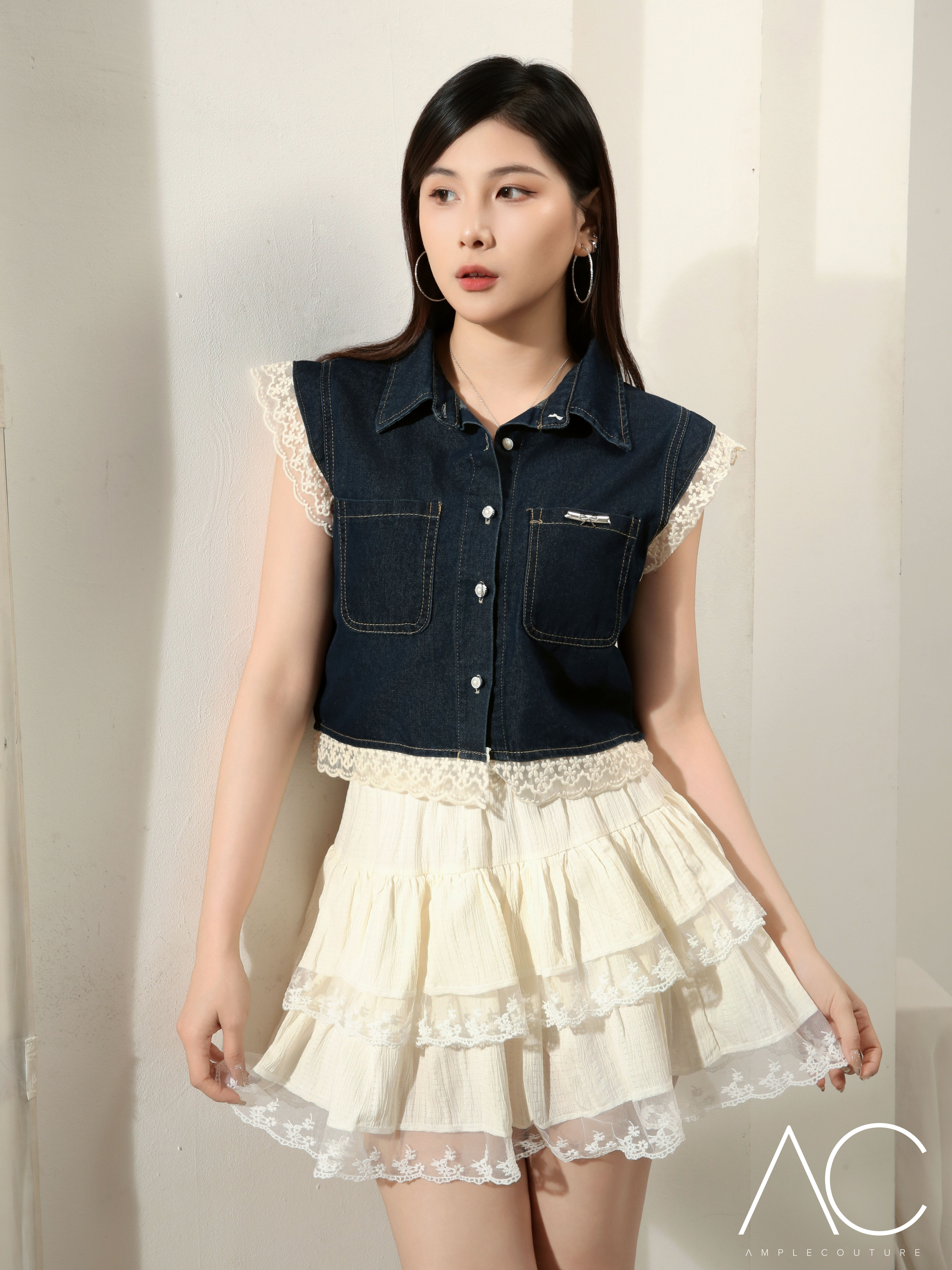 Denim Sleeveless Top With Long Skirt Set 42516