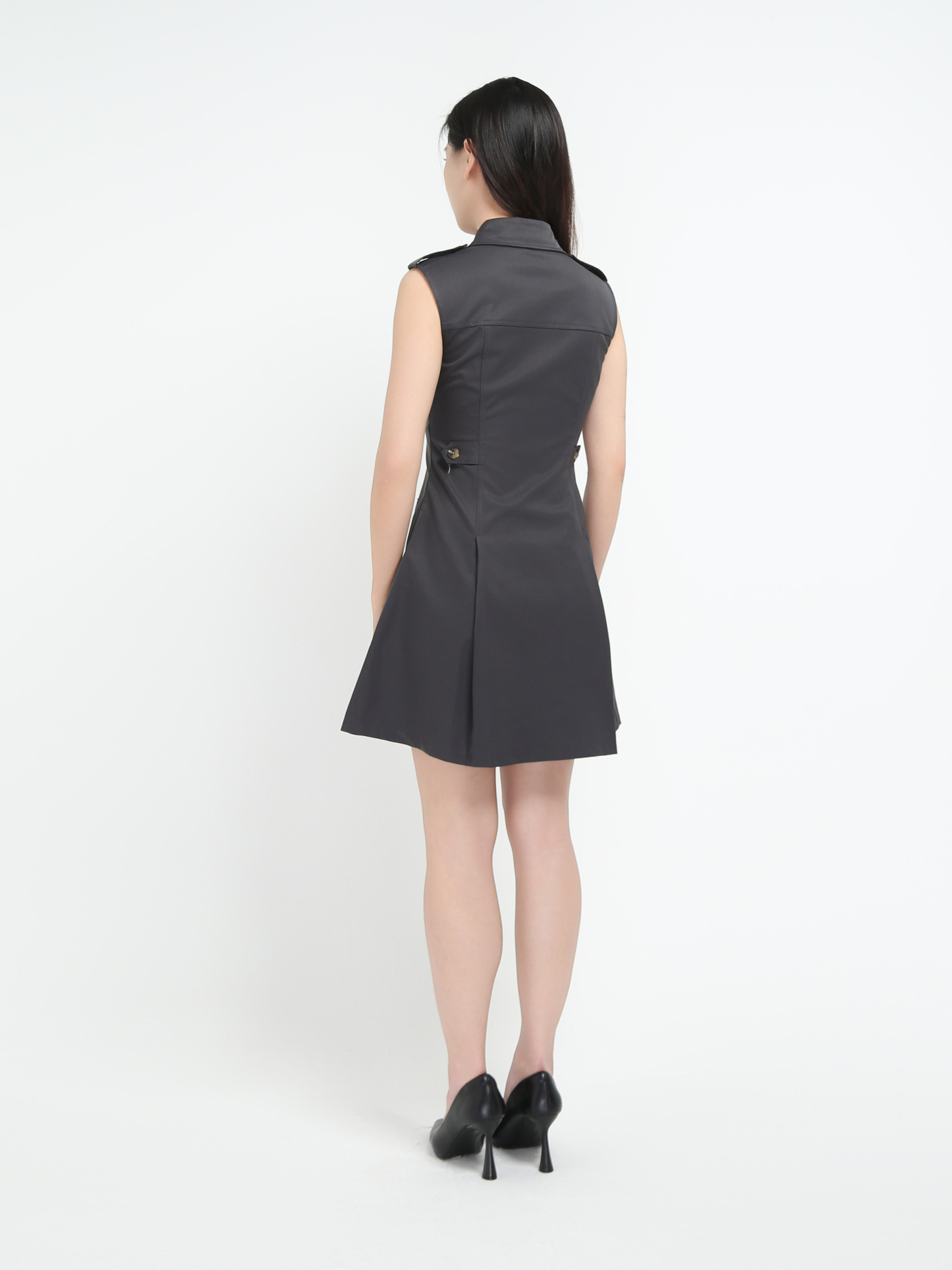 Sleeveless Front Button Pleated Dress 45069