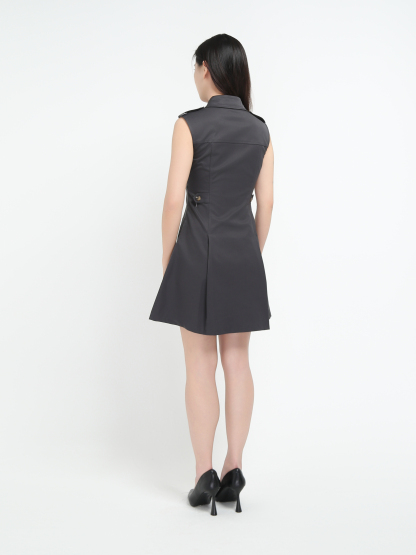 Sleeveless Front Button Pleated Dress 45069