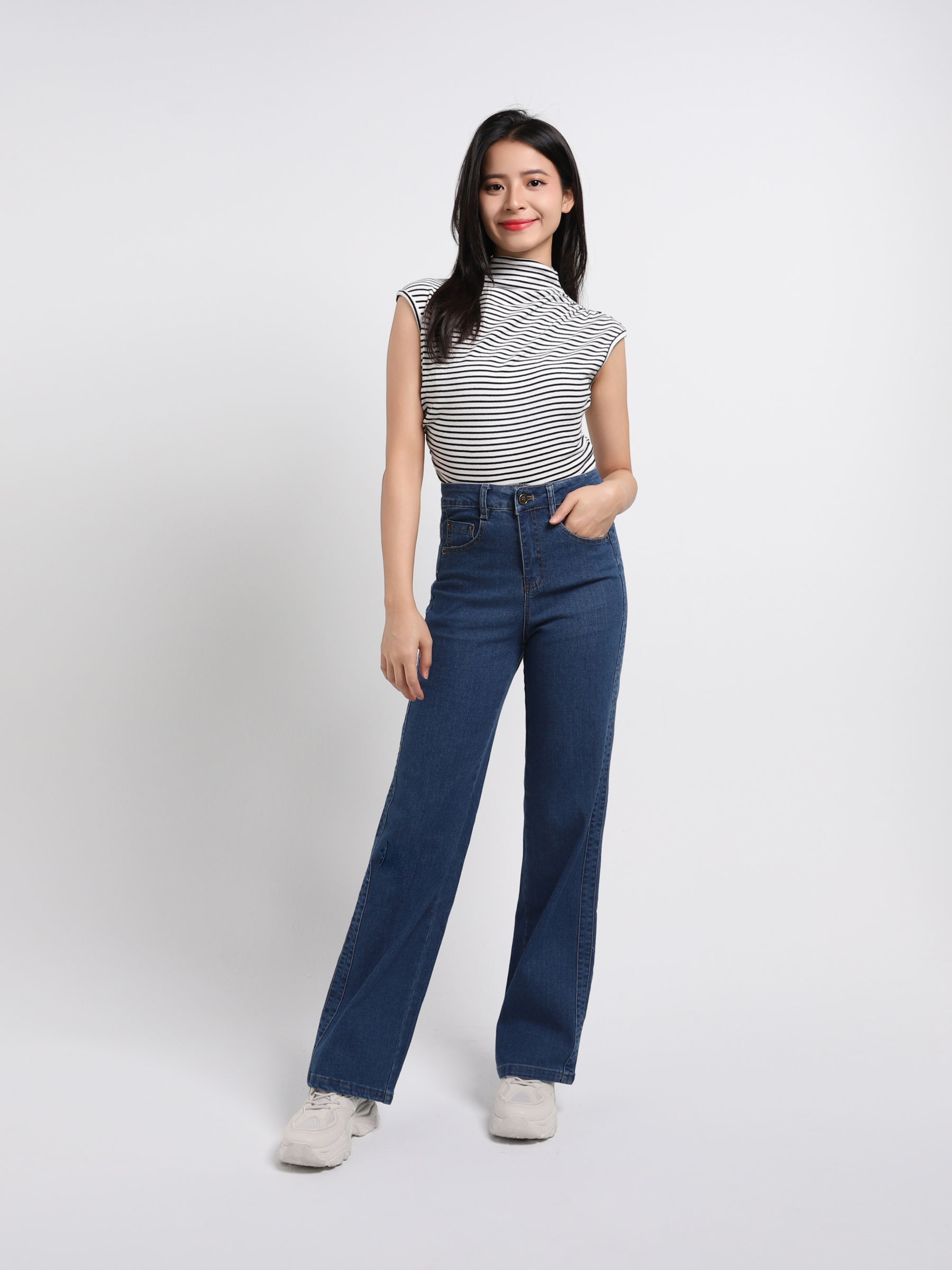 High Waist Denim Long Pants 45102