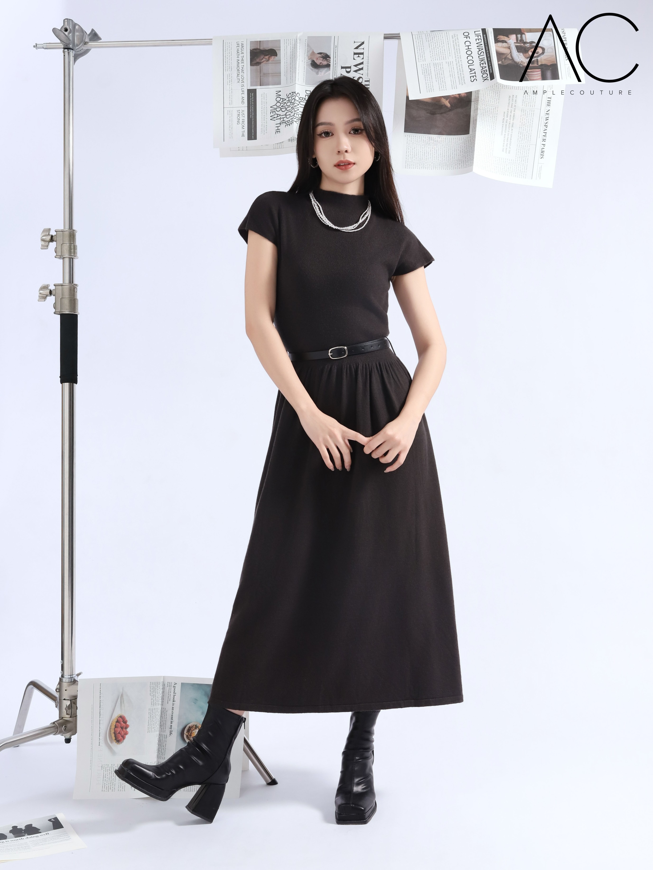 Turtle Neck Knitted Dress 45252