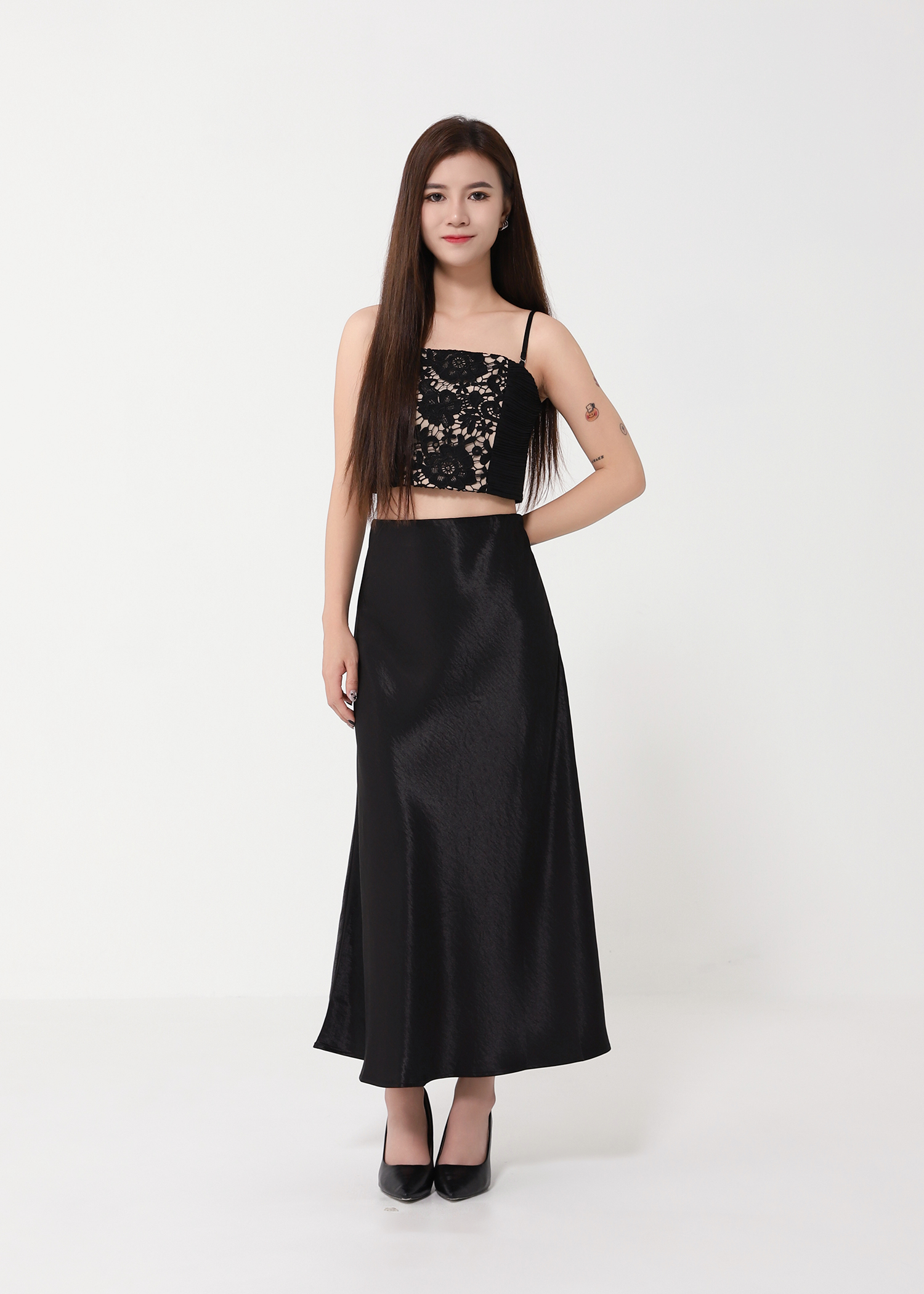 Elegant Draped Slimming Midi Skirt 48357