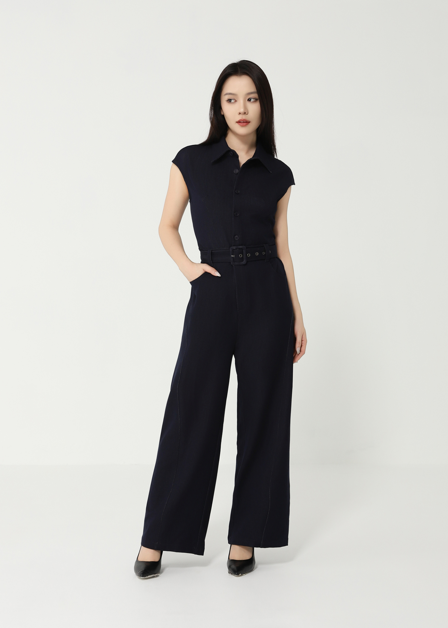 Sleeveless Front Button With Belt Jumpsuit 49131