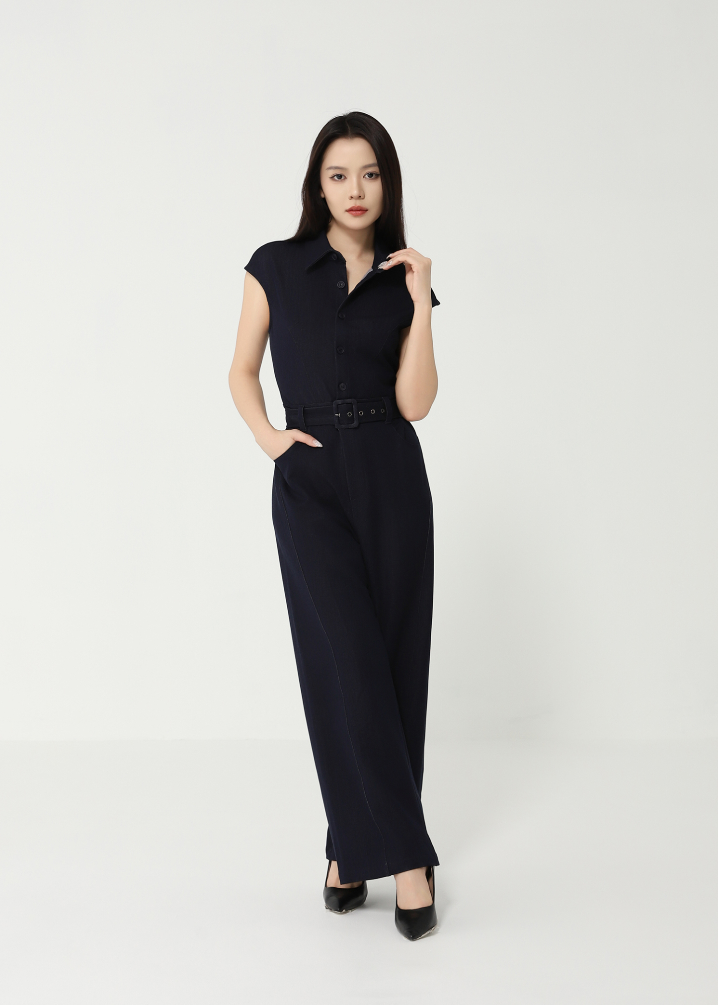 Sleeveless Front Button With Belt Jumpsuit 49131