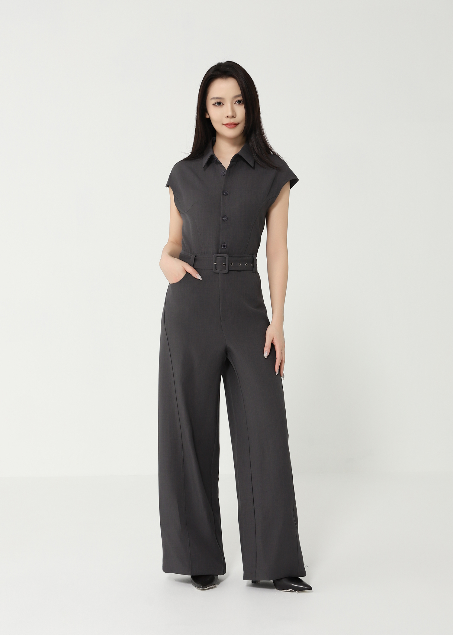 Sleeveless Front Button With Belt Jumpsuit 49131