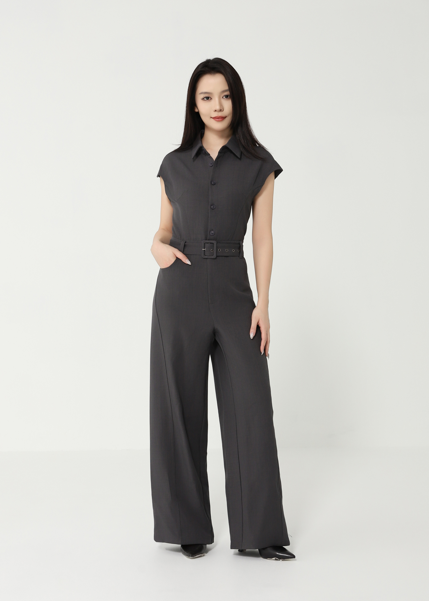 Sleeveless Front Button With Belt Jumpsuit 49131