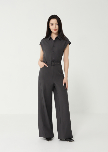 Sleeveless Front Button With Belt Jumpsuit 49131