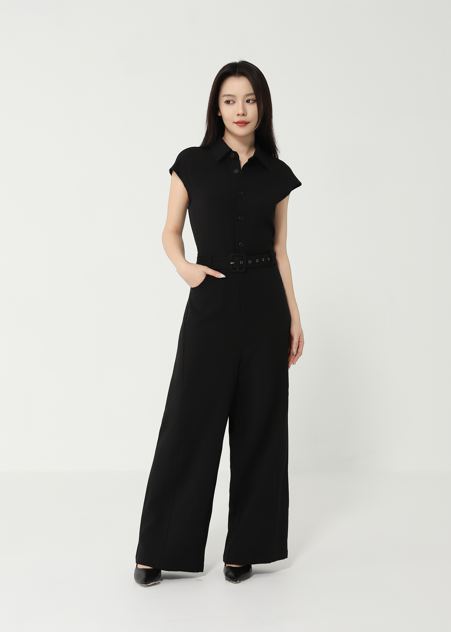Sleeveless Front Button With Belt Jumpsuit 49131