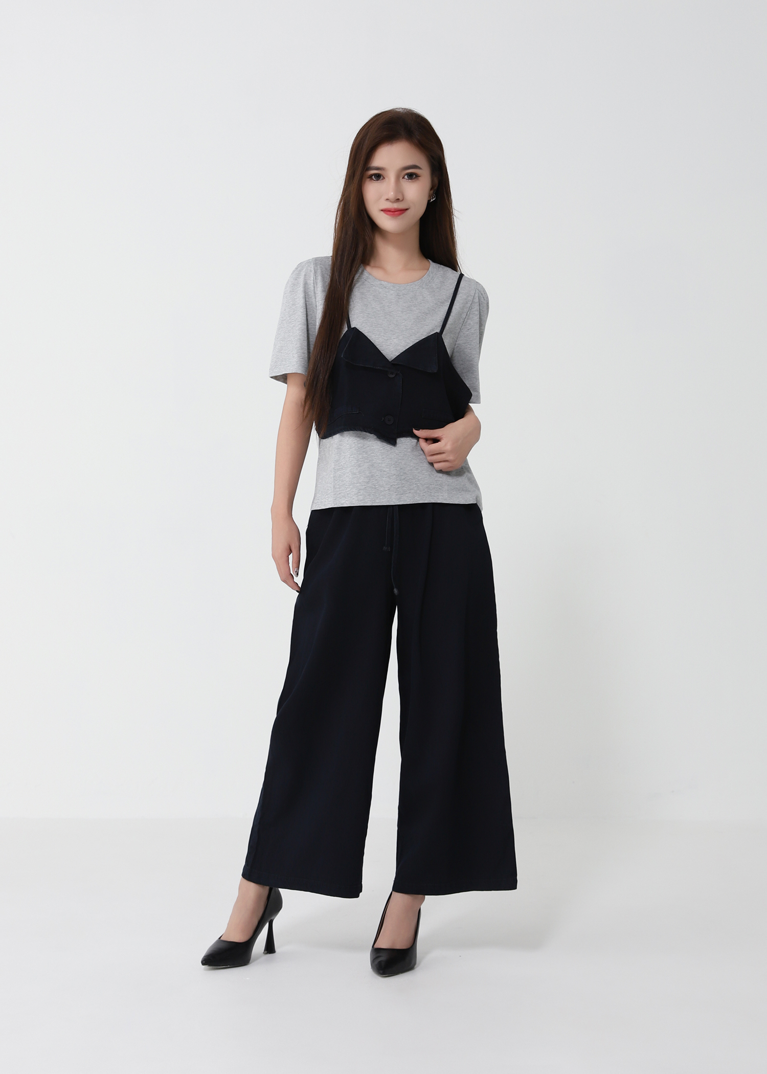 Layered Two-Piece Top with Casual Long Pants Set 50000