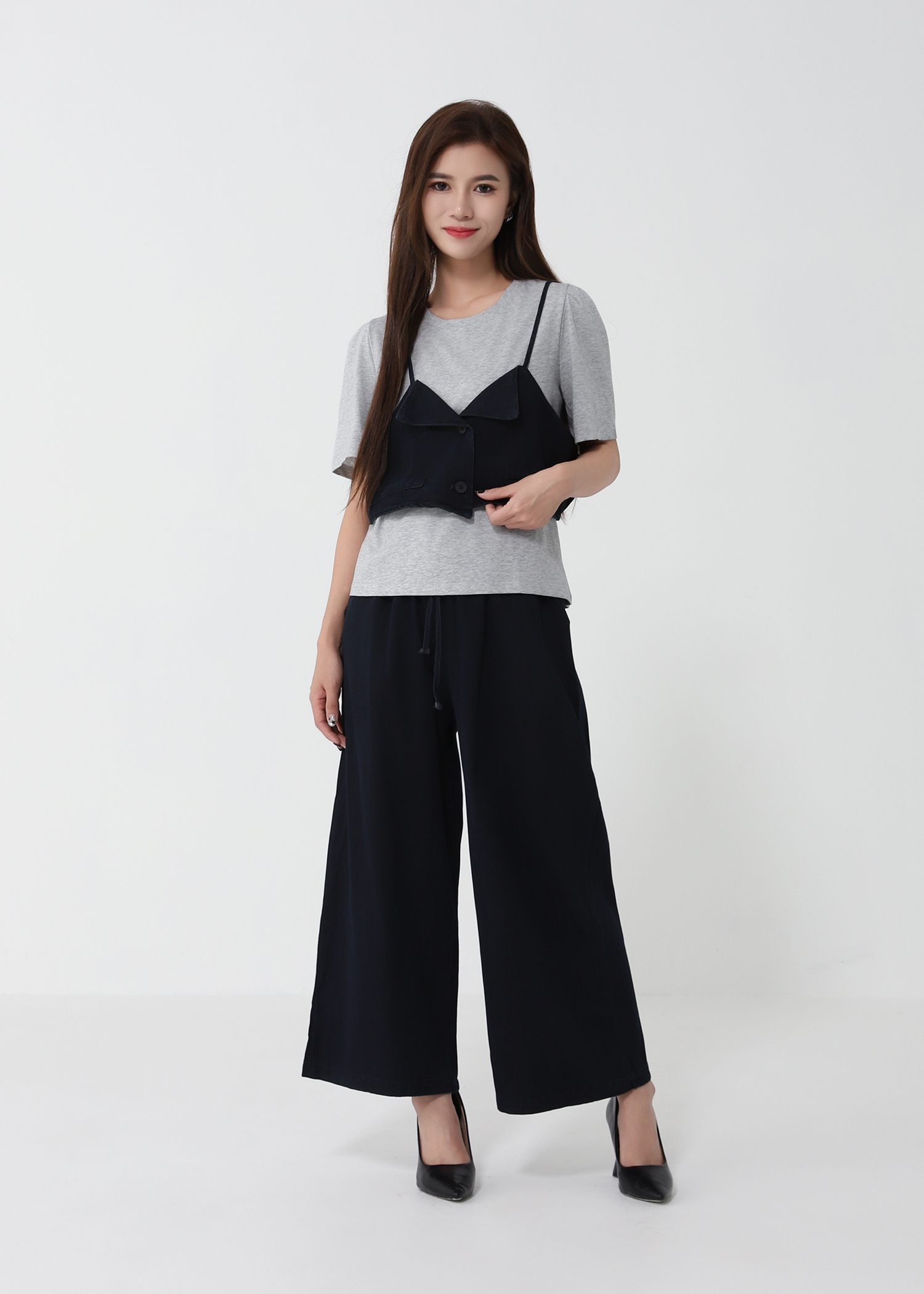 Layered Two-Piece Top with Casual Long Pants Set 50000