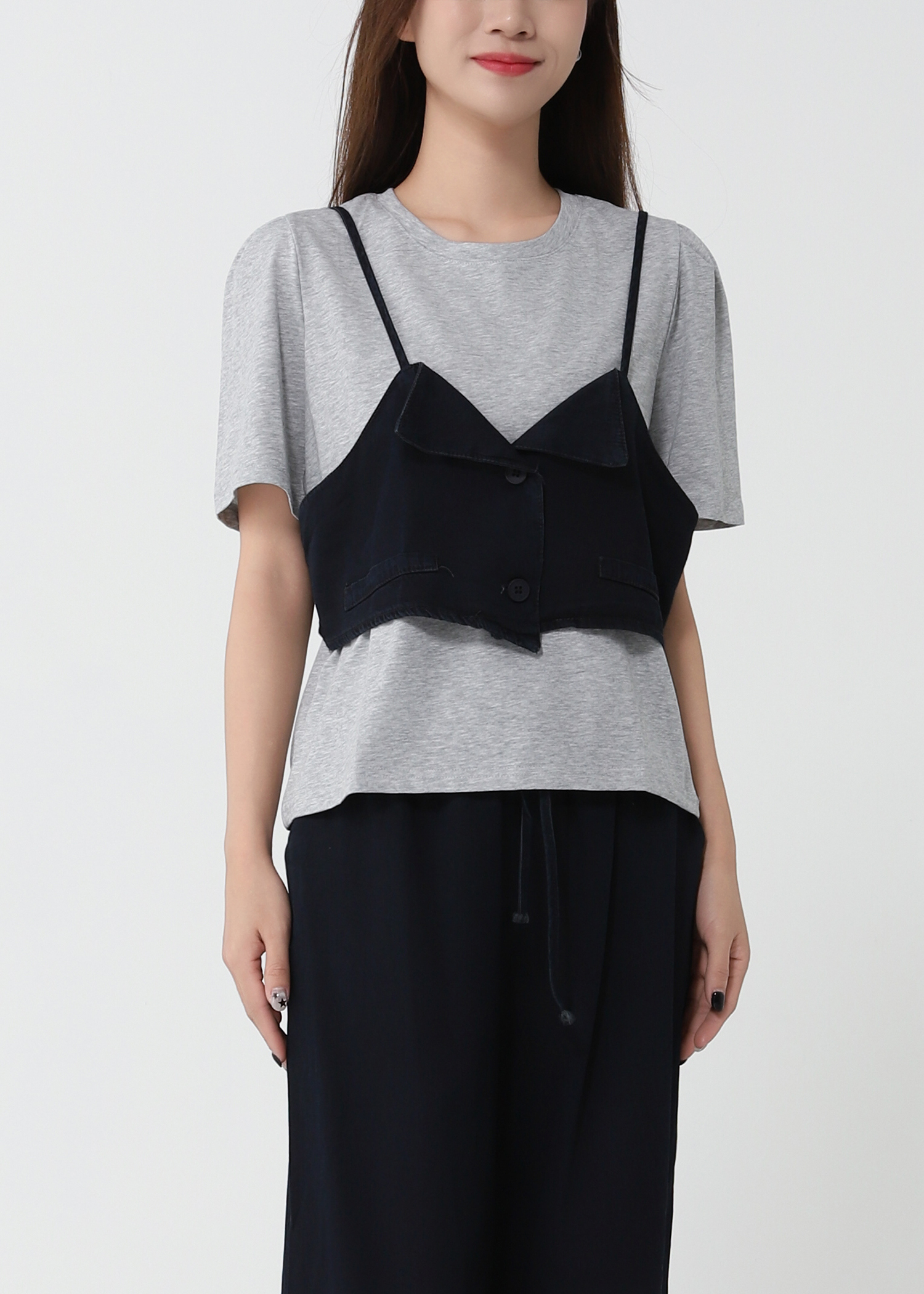 Layered Two-Piece Top with Casual Long Pants Set 50000