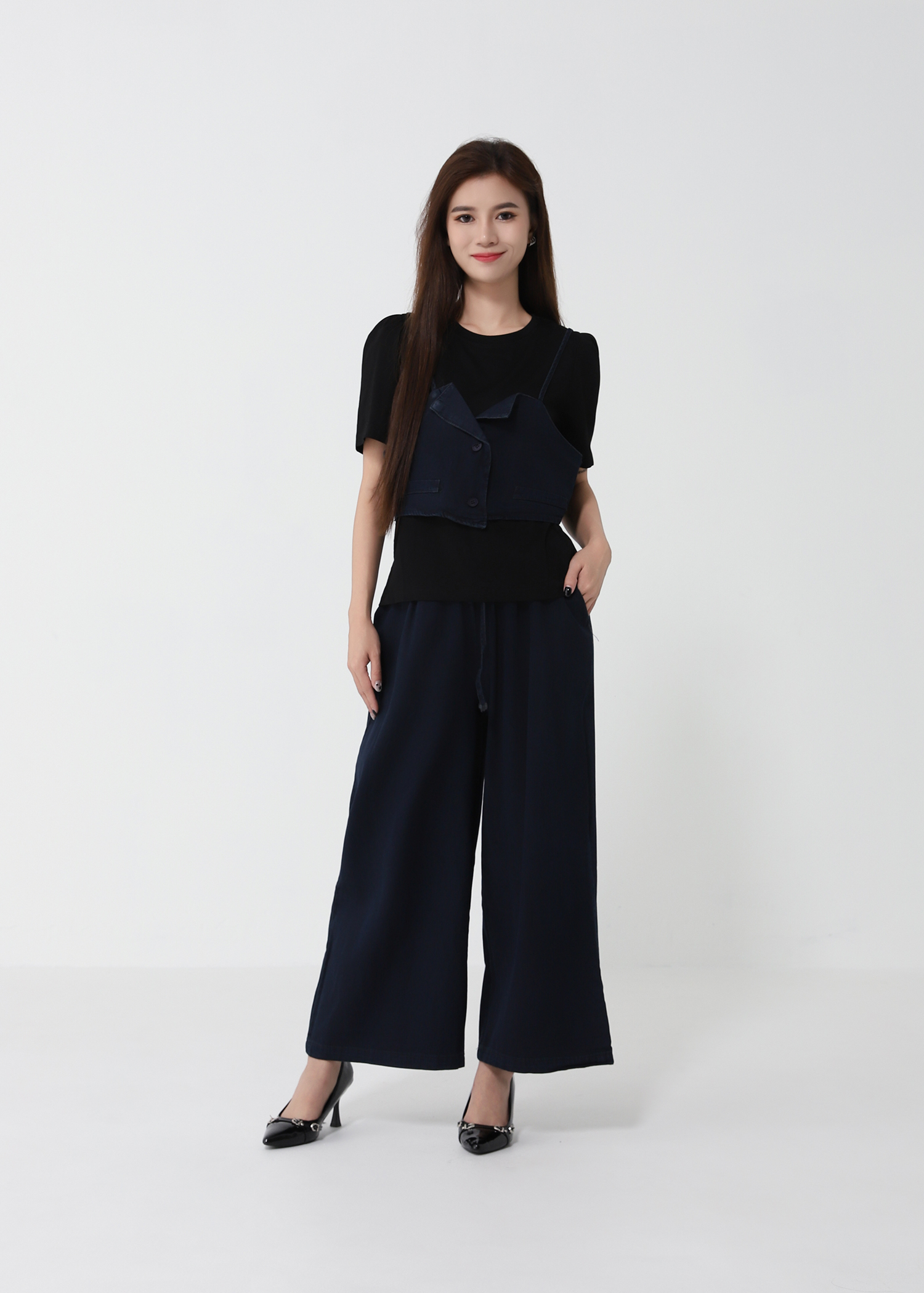 Layered Two-Piece Top with Casual Long Pants Set 50000