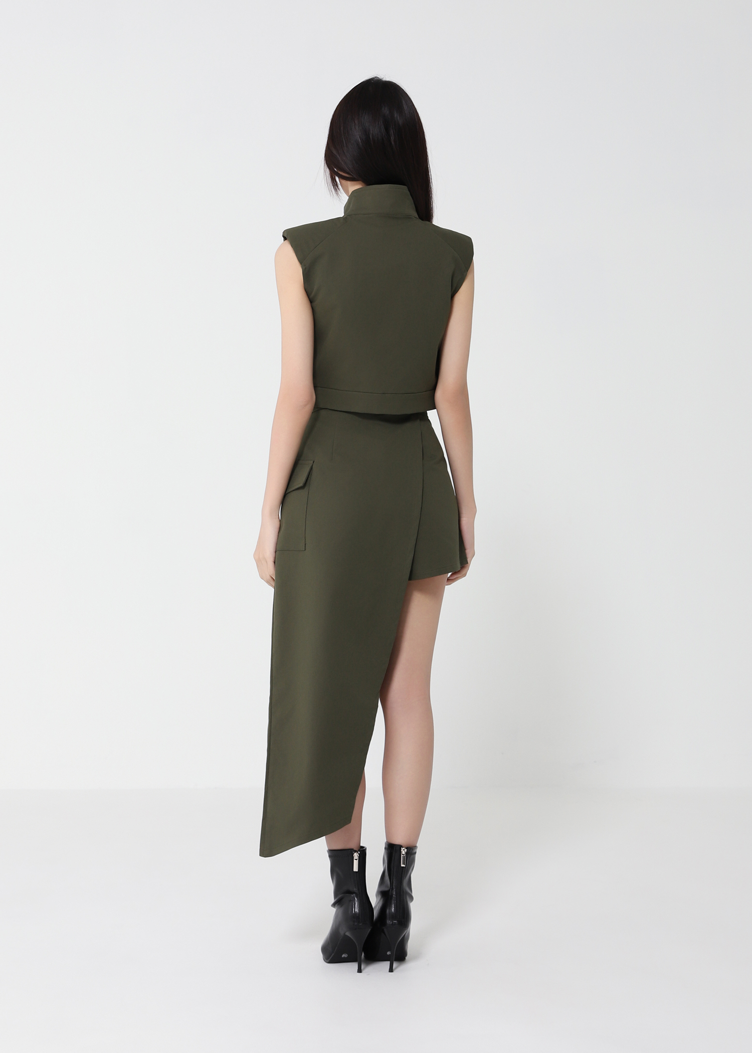Front Zip Top With Irregular Long Skirt Set 50145