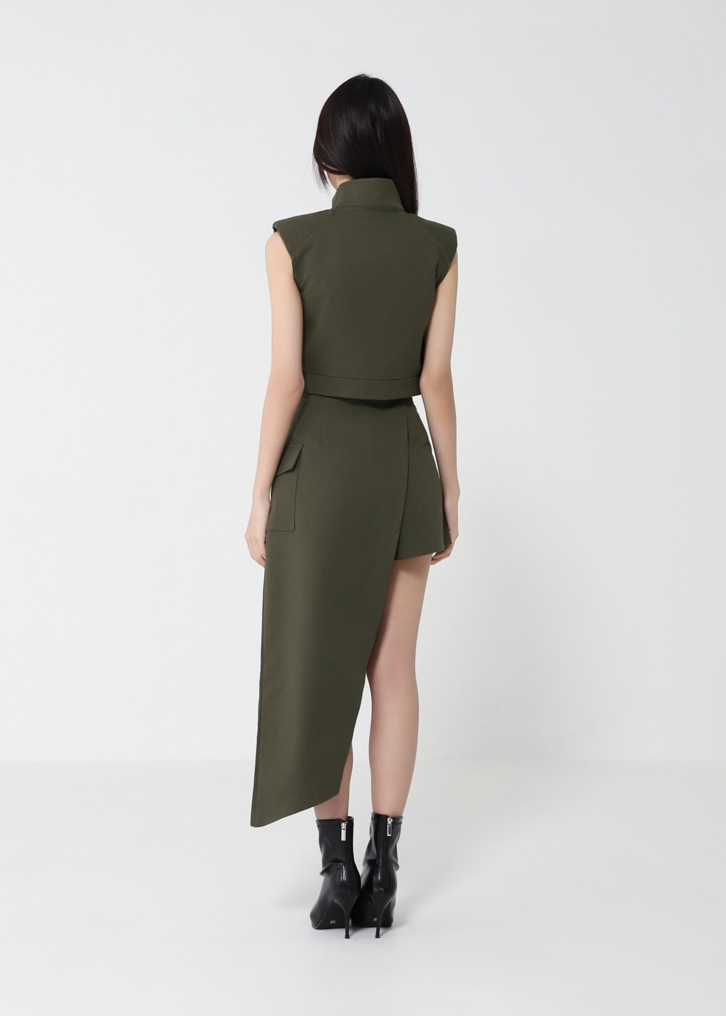Front Zip Top With Irregular Long Skirt Set 50145