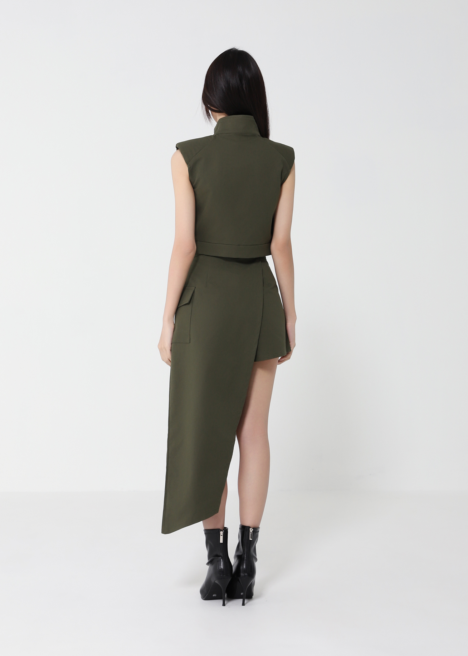 Front Zip Top With Irregular Long Skirt Set 50145
