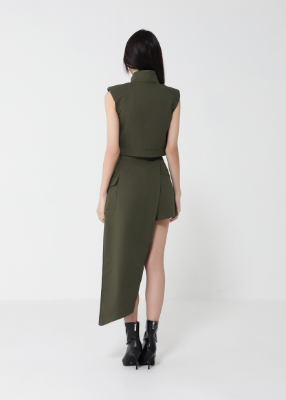 Front Zip Top With Irregular Long Skirt Set 50145