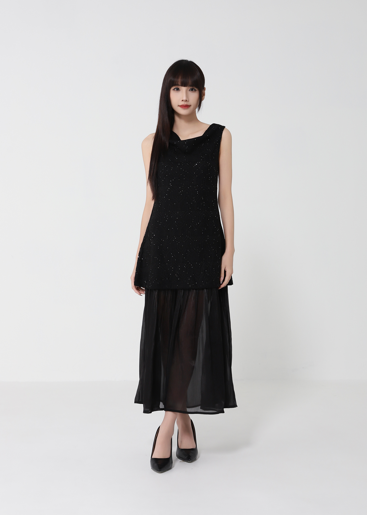 Sleeveless Draped Neck Dress 50173