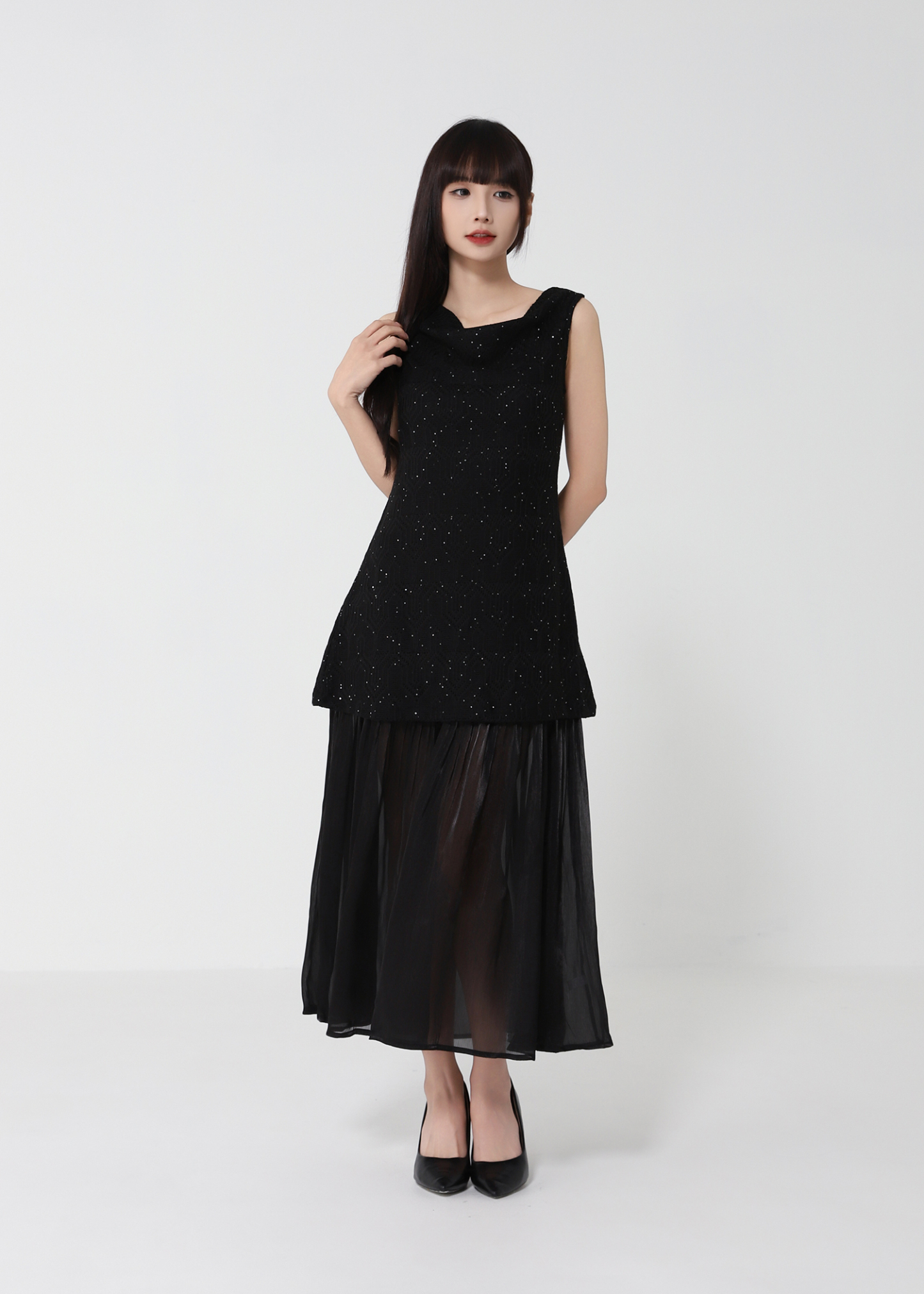 Sleeveless Draped Neck Dress 50173
