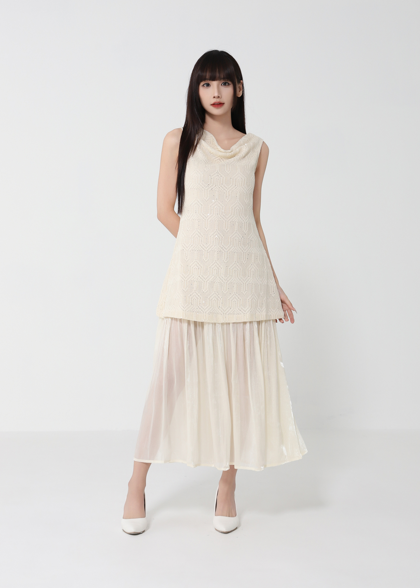 Sleeveless Draped Neck Dress 50173