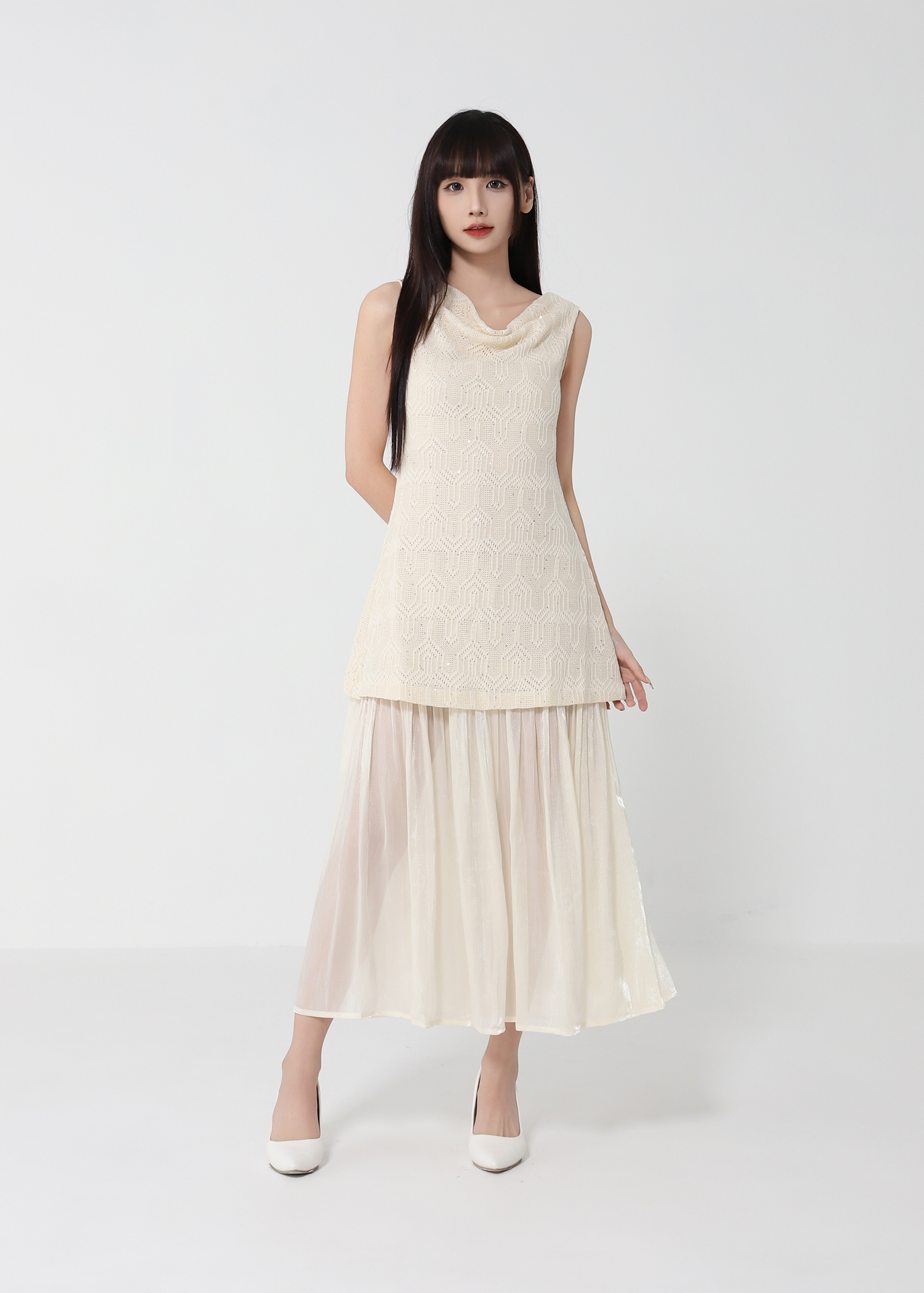 Sleeveless Draped Neck Dress 50173