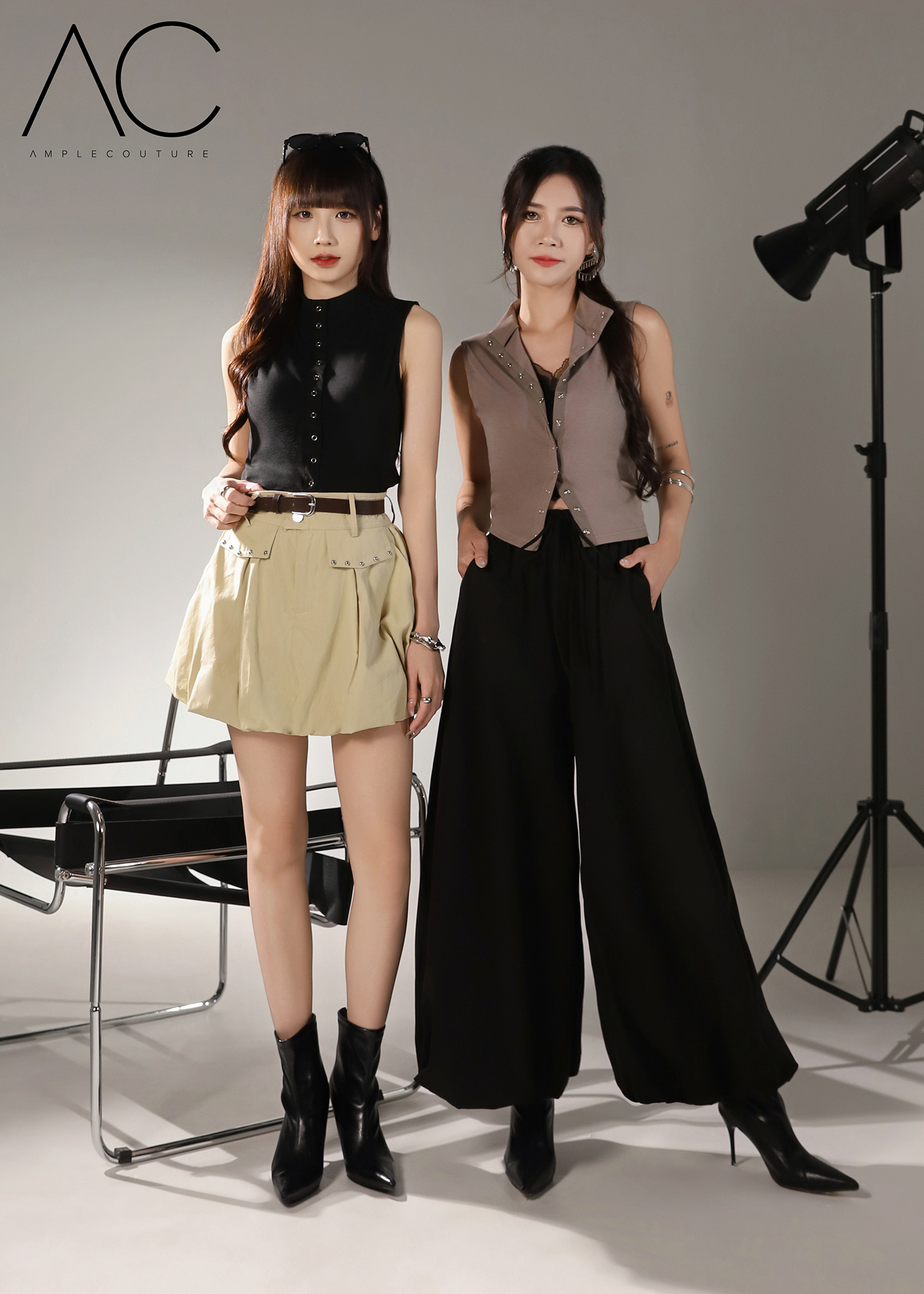 Studded Pocket Bubble Skort with Belt DJ308