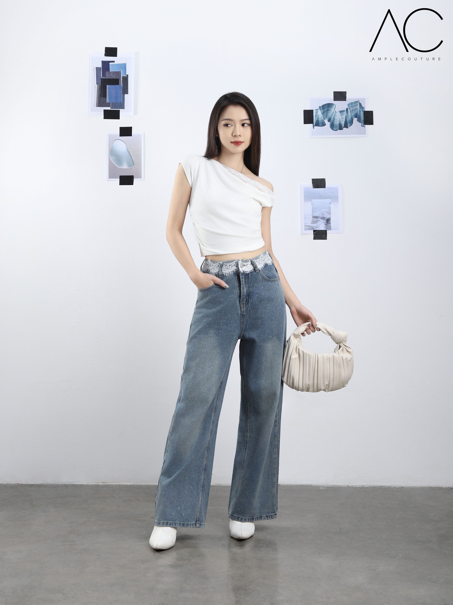 Denim High Waist Side Pocket Long Pant 42839