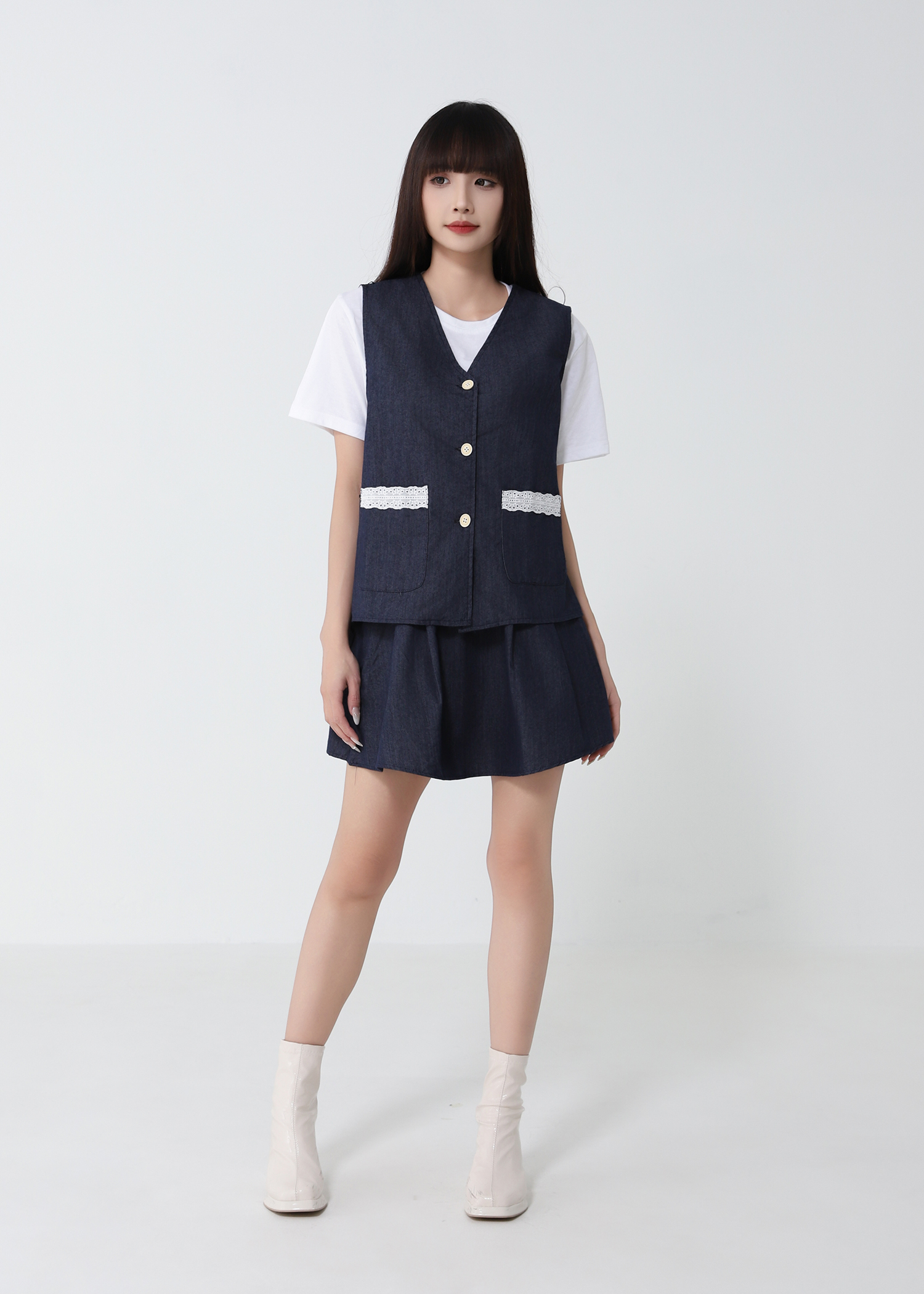 Fake Two Piece Top With Skirt Pants Set 51964