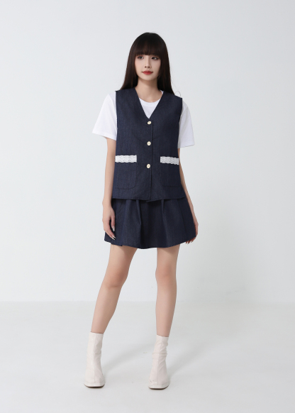Fake Two Piece Top With Skirt Pants Set 51964