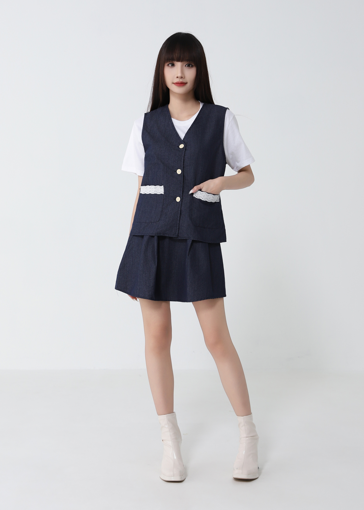 Fake Two Piece Top With Skirt Pants Set 51964