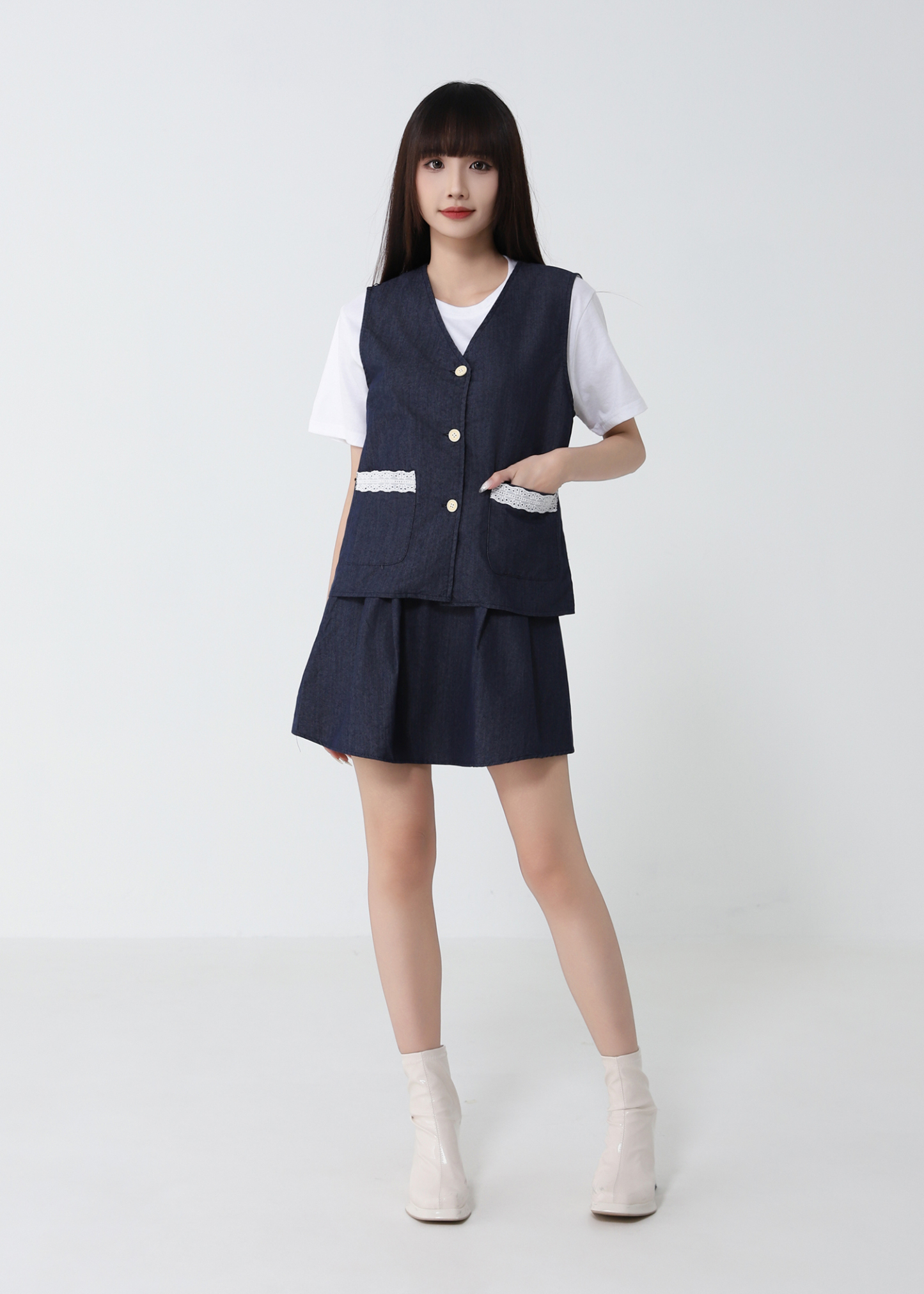 Fake Two Piece Top With Skirt Pants Set 51964