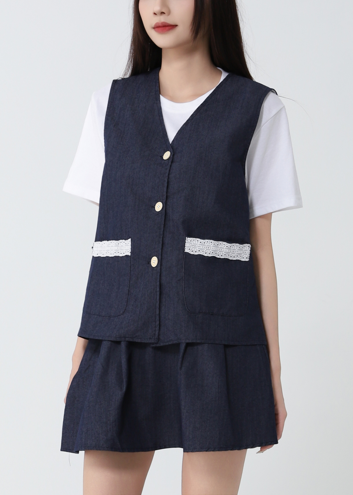 Fake Two Piece Top With Skirt Pants Set 51964