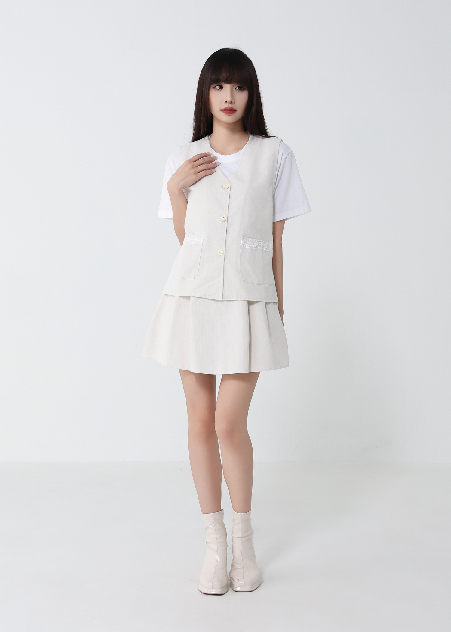 Fake Two Piece Top With Skirt Pants Set 51964