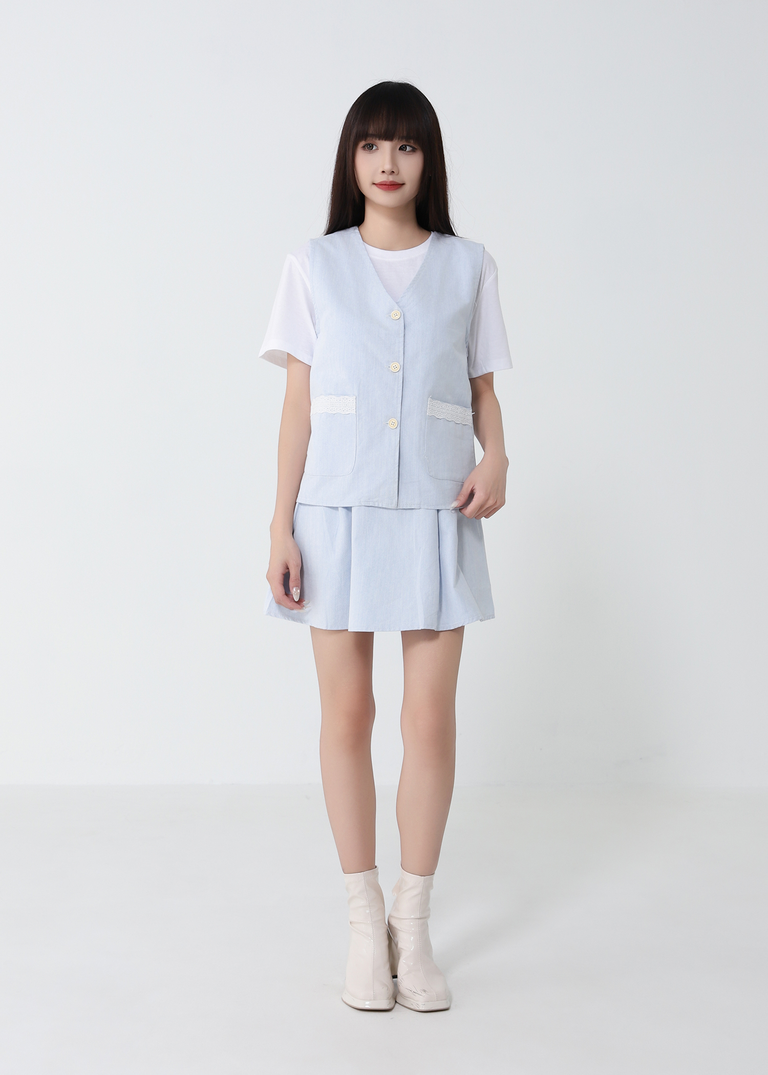 Fake Two Piece Top With Skirt Pants Set 51964