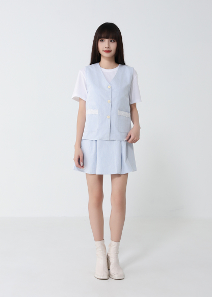 Fake Two Piece Top With Skirt Pants Set 51964