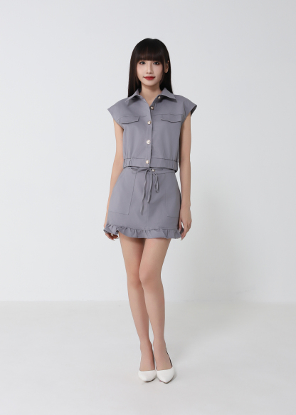 Cropped Button Vest And Skirt Set 52384