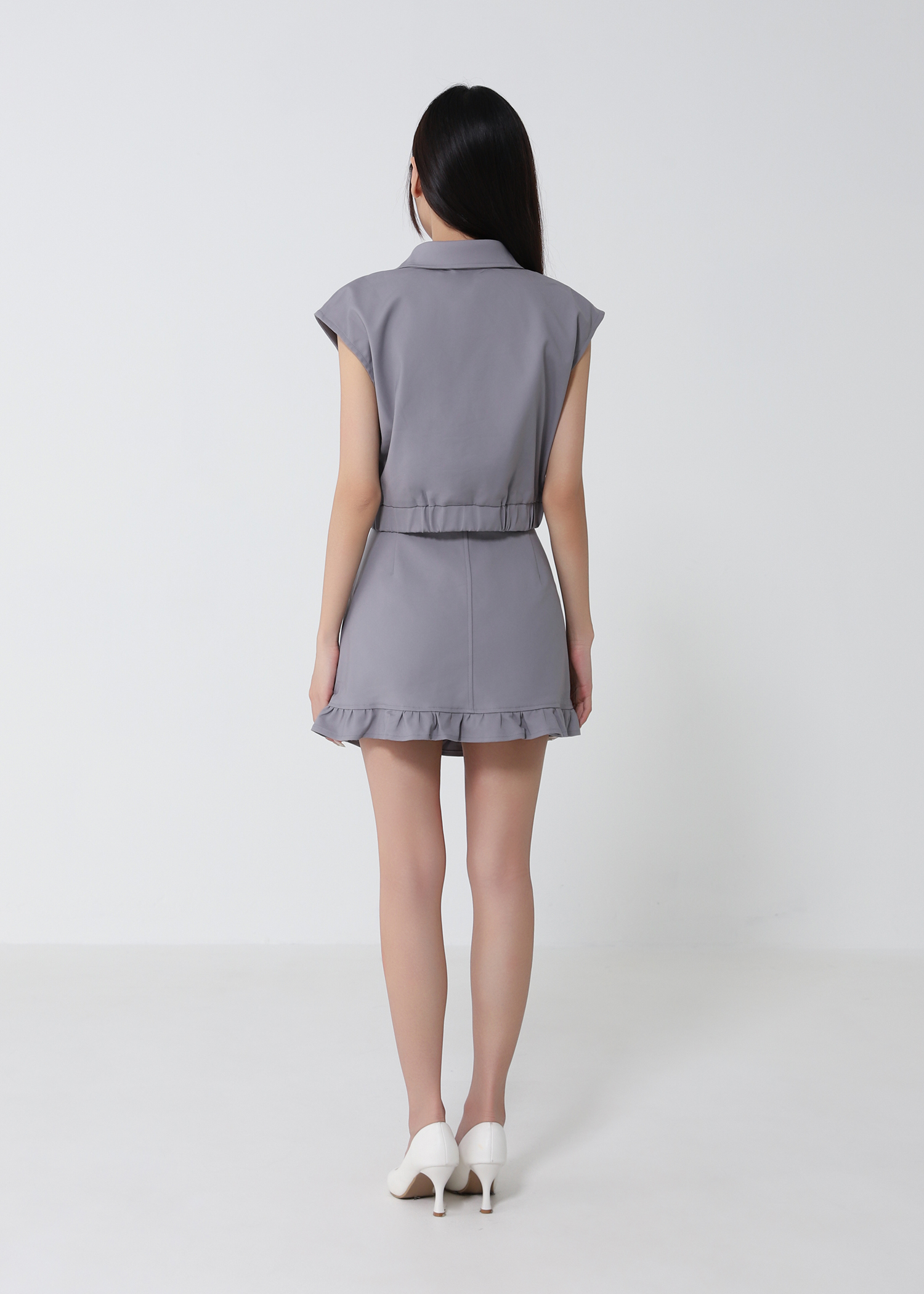 Cropped Button Vest And Skirt Set 52384