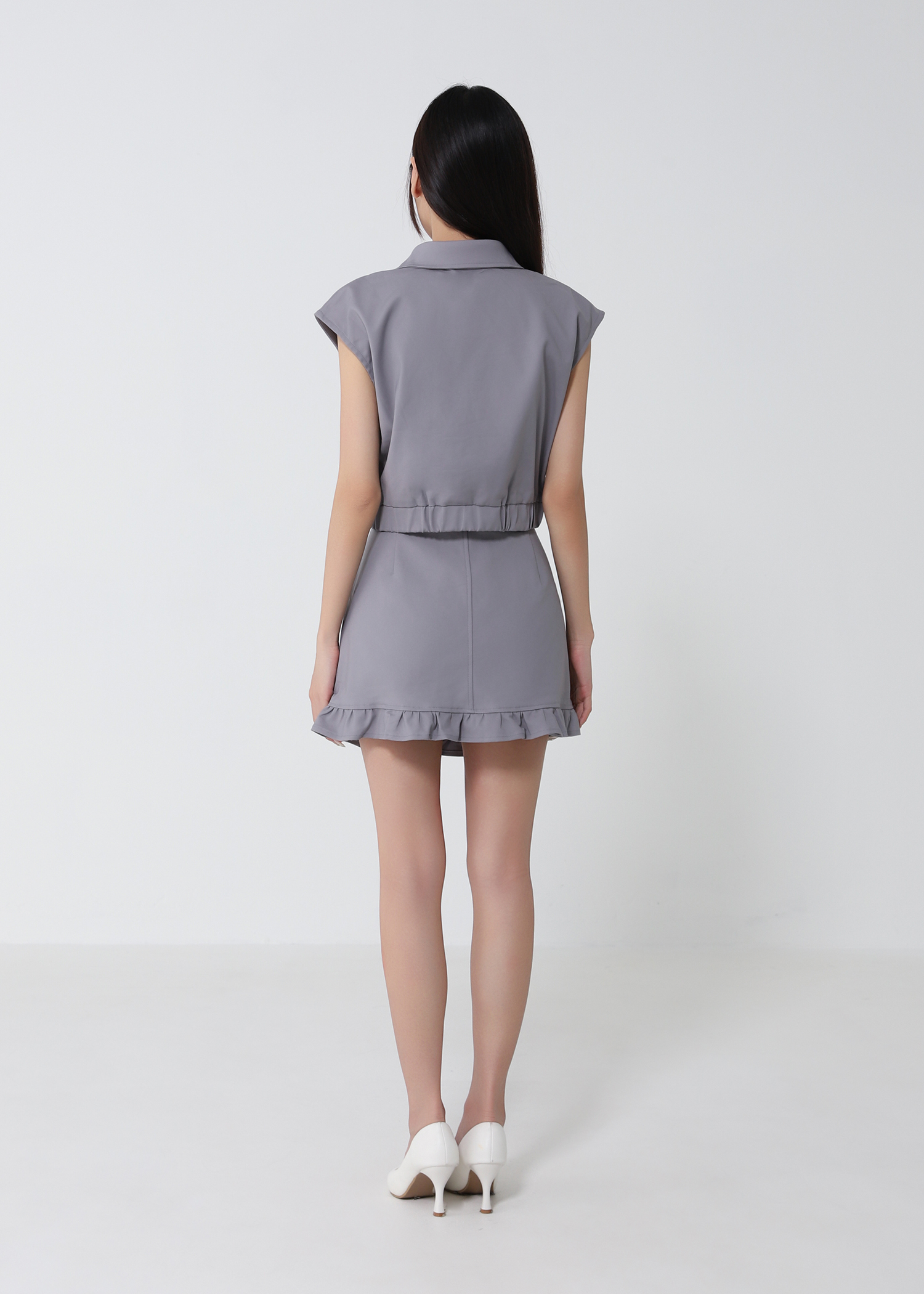 Cropped Button Vest And Skirt Set 52384