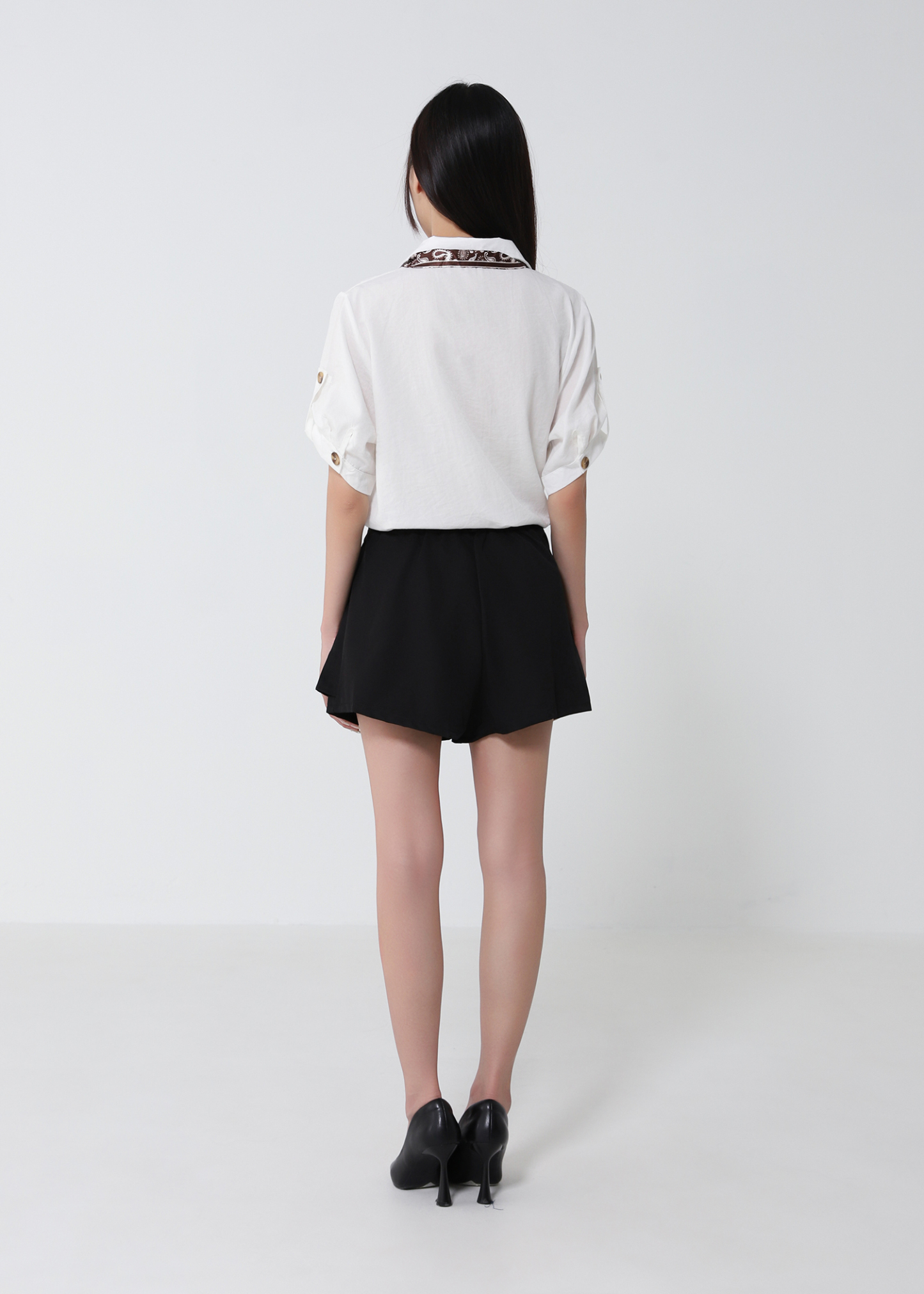 Scarf-Tie Blouse And Short Skirt Set 52385